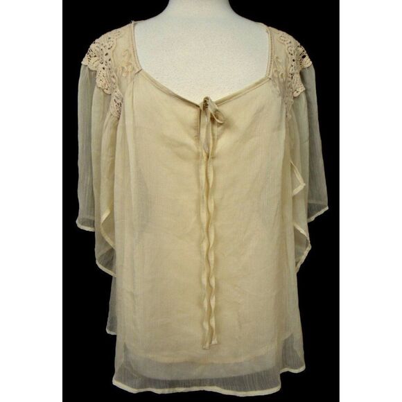 Isabella Rodriguez Feminine Lace Embellished Peasant Blouse Sz M  Lined BoHo - Picture 1 of 7